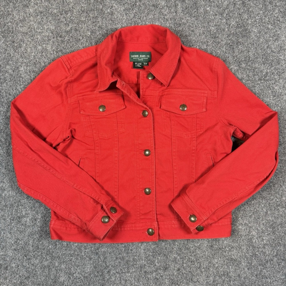 Lauren Ralph Lauren Denim Trucker Jacket Womens Petite P/P Red Stretch Western